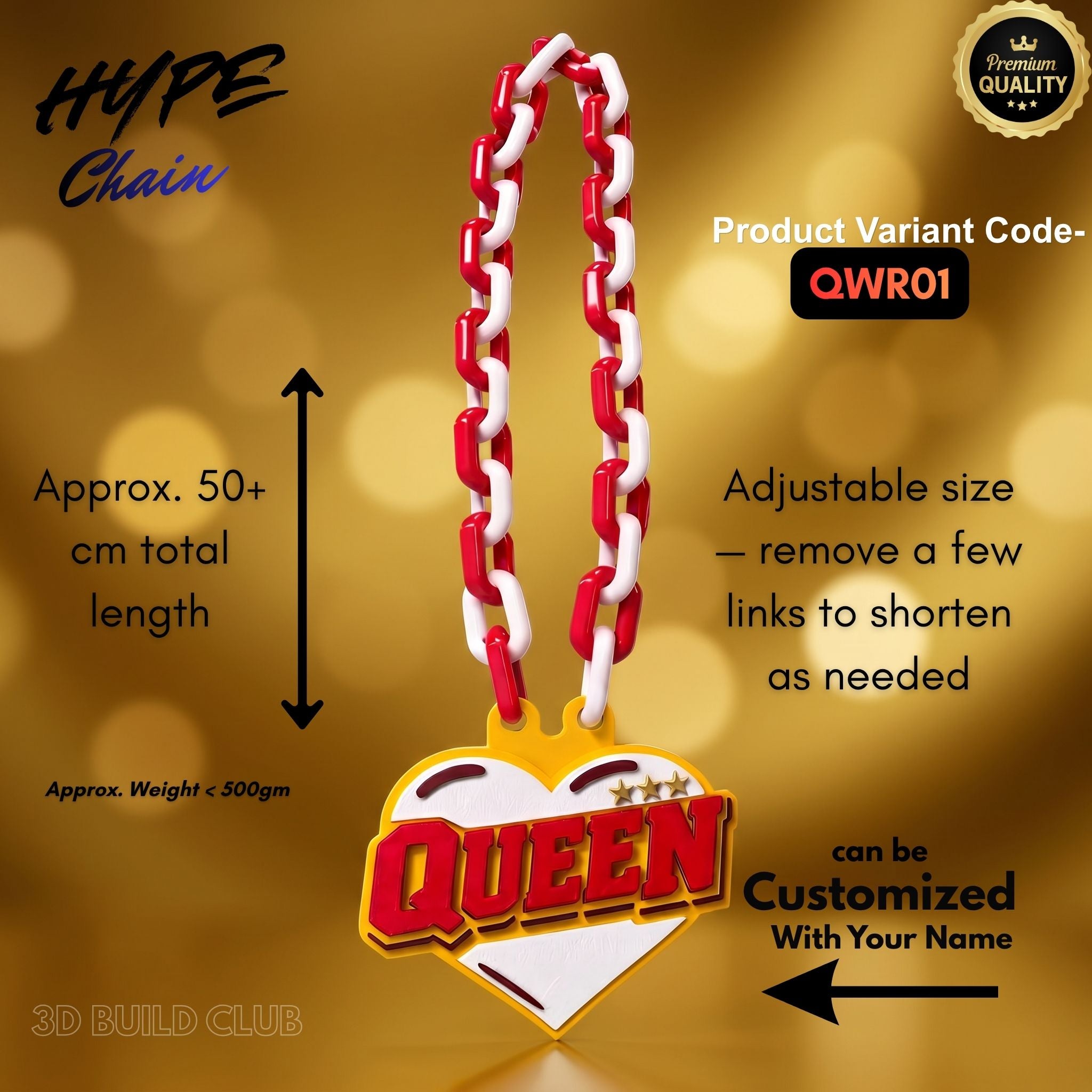 Queen Chain (Heart Style) Prop with Name – Personalized Birthday Gift for Girls & Women