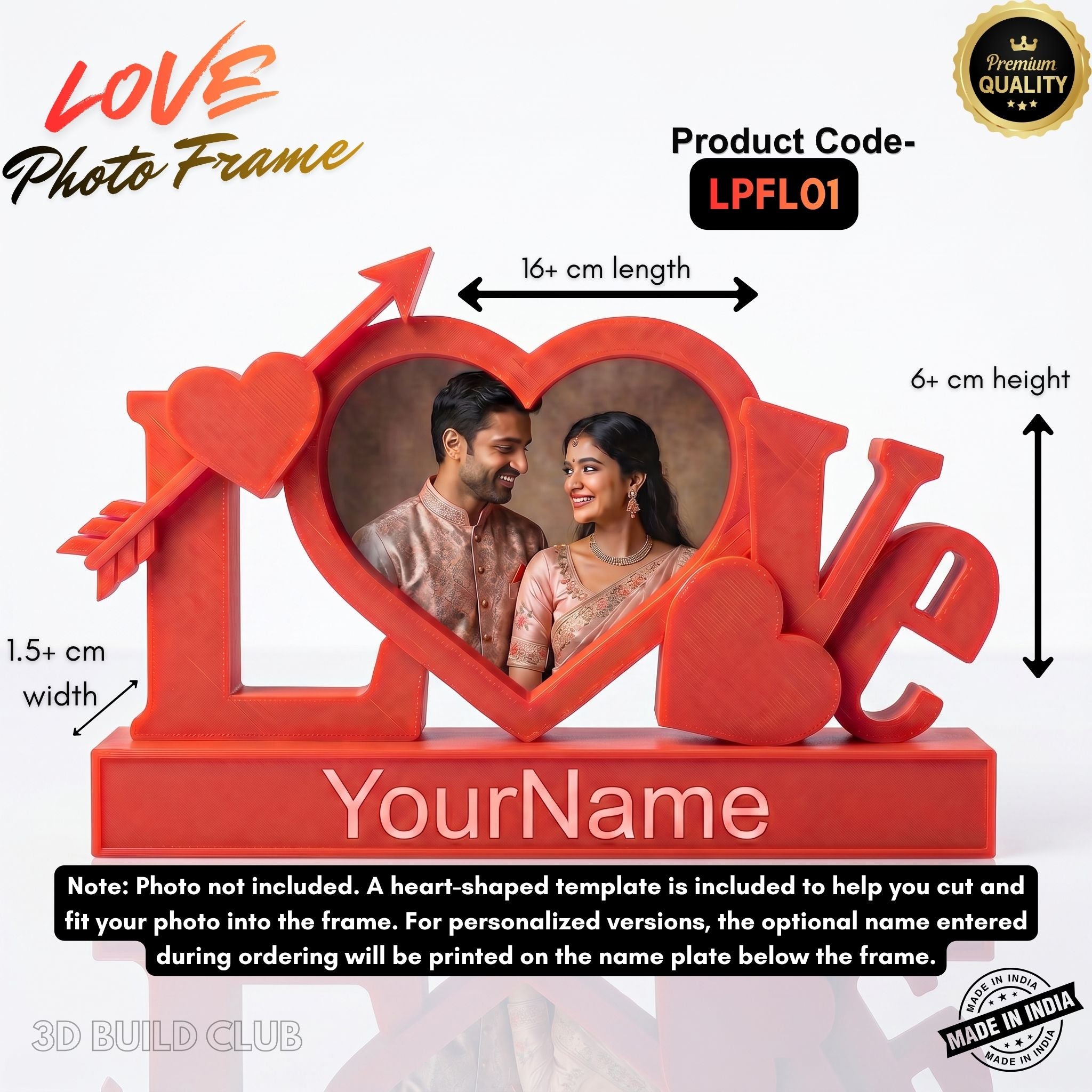 Personalized Love Photo Frame with Optional Name – Customized Couple Gift